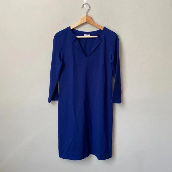 Persifor Women's XS 3/4 Sleeve Solid Tyler V-Neck Sheath Shift Knit Dress Blue - Picture 2 of 16